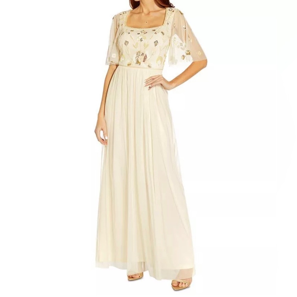 Adrianna Papell Women's Beaded Bodice Gown Yellow Size 2 New with tags
